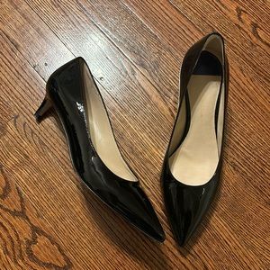Stuart Weitzman Black Patent Leather Pointed Toe Leigh 45 Mini Pump